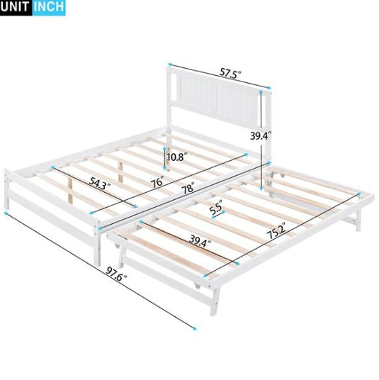 Full-size Platform Bed With Adjustable Rollers, White