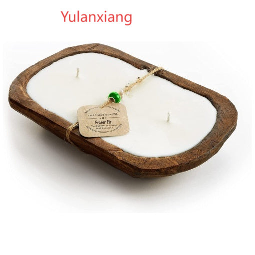 Retro Lavender Wooden Basin Candles Three Lamp Wick Aromatherapy Candles