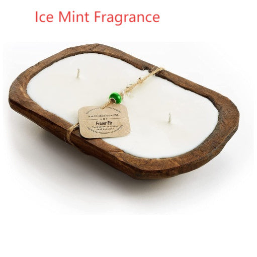 Retro Lavender Wooden Basin Candles Three Lamp Wick Aromatherapy Candles