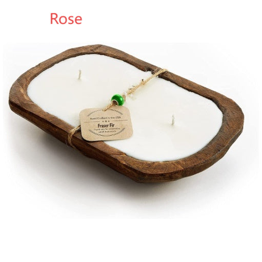Retro Lavender Wooden Basin Candles Three Lamp Wick Aromatherapy Candles